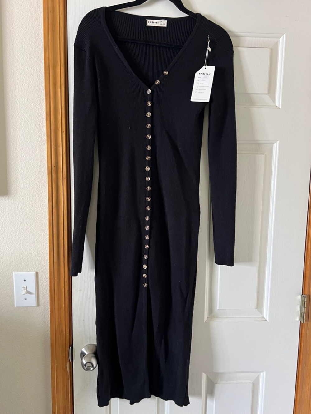 Cushnie Black Ribbed Button-Front Midi Dress
